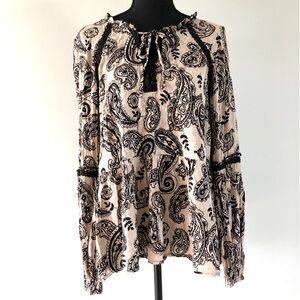 Women’s Knox Rose Tan Black Paisley Floral Long sleeve blouse size M